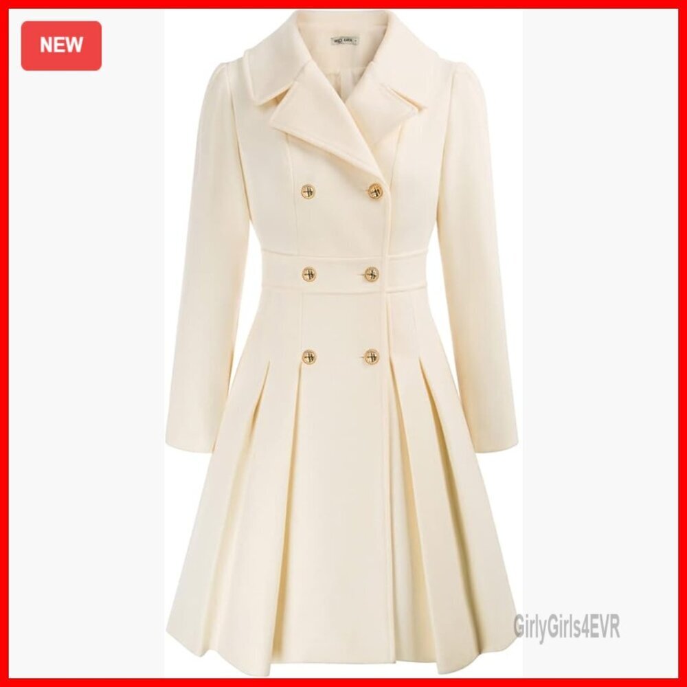 Women's Trench Coat Double Breasted A-Line Pea Coat with Pockets